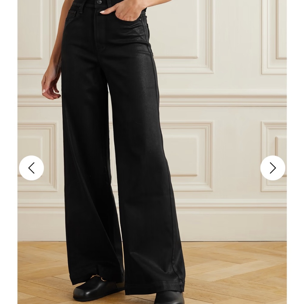 Paige High Rise wide leg Harper Coated Black Jeans